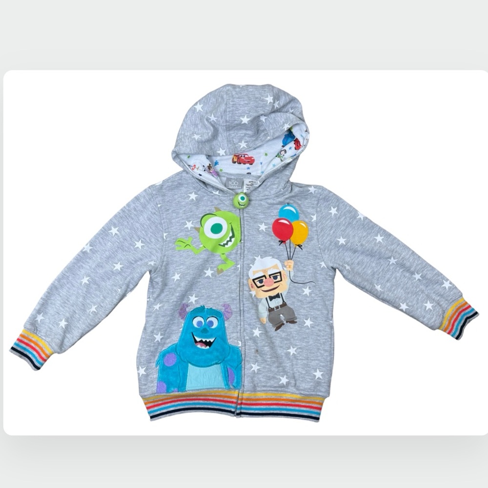 Disney 100 Pixar Character Gray Hooded Sweatshirt Jacket 6 McQueen Toy Story